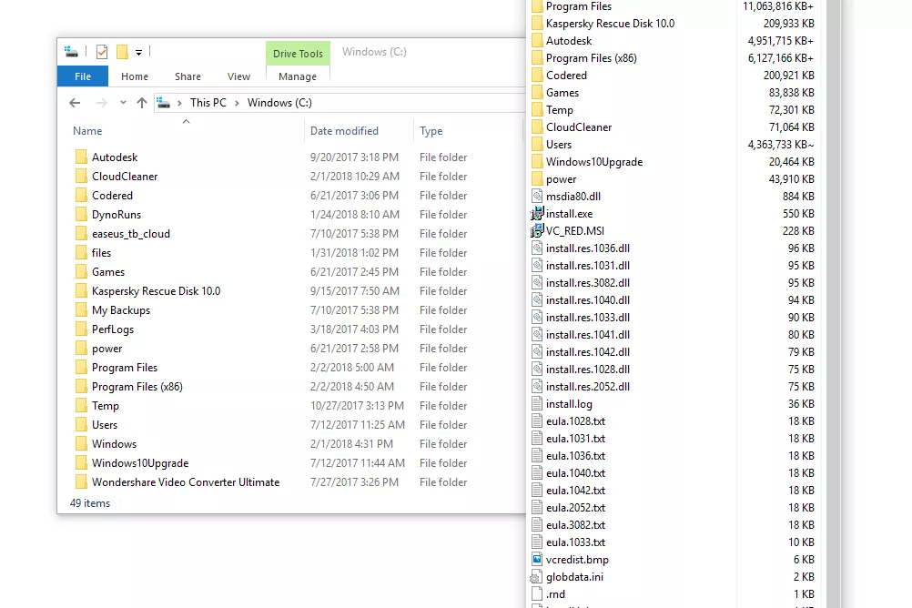 Kích thước thư mục v2.6 trong Windows 10