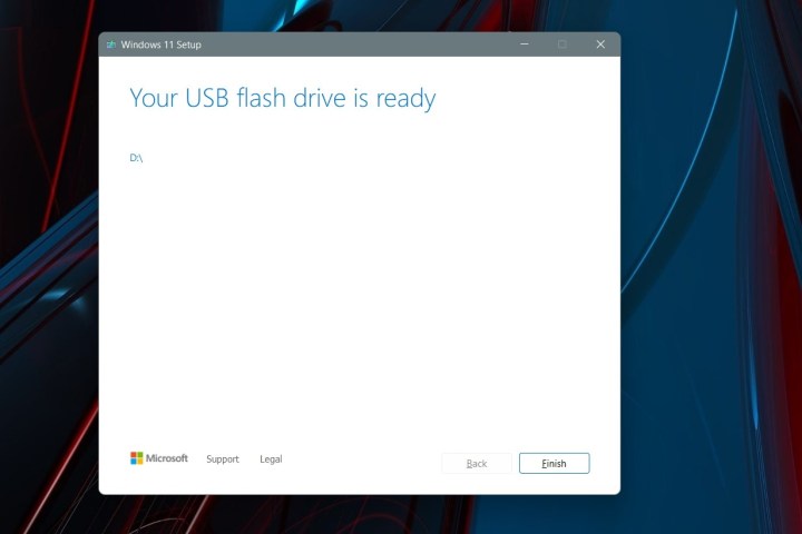 Trang ổ đĩa flash USB của Windows 11 đã sẵn sàng.