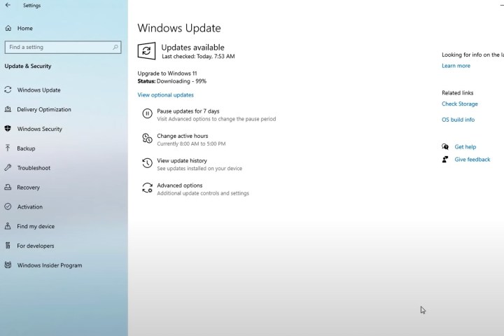 Trang tải xuống Windows 11 trong bản cập nhật Windows.