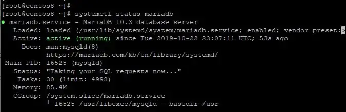 Kiểm tra-MariaDB-trạng thái-CentOS8