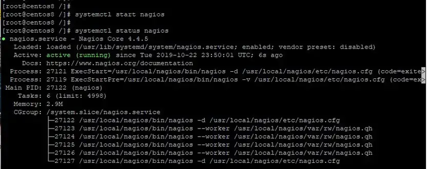 Bắt đầu-kiểm tra-trạng thái-Nagios-CentOS8