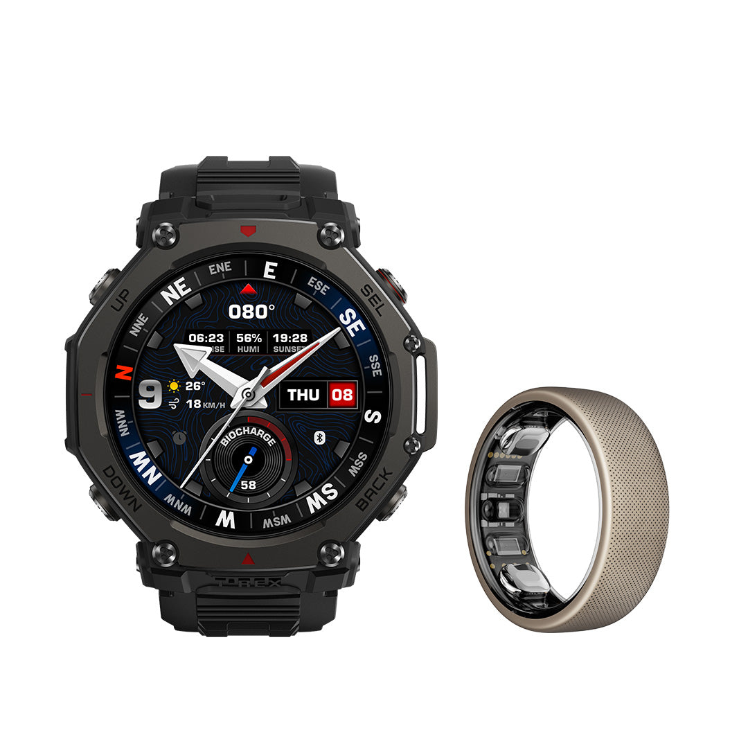 Amazfit T-Rex 3 Pro khung titan đen kèm nhẫn thông minh Helio Ring
