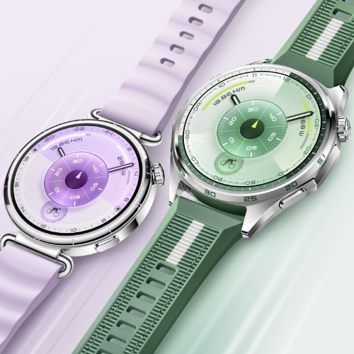 Huawei Watch GT 6 hai màu tím và xanh lá dây silicon