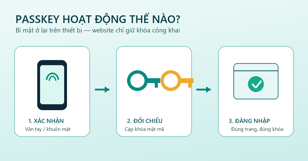 Cách passkey hoạt động Sơ đồ passkey hoạt động với thiết bị và website