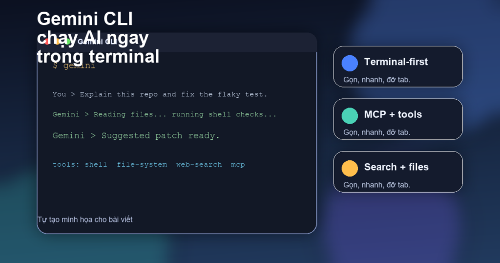 Gemini CLI chạy trong terminal với giao diện minh họa tự tạo