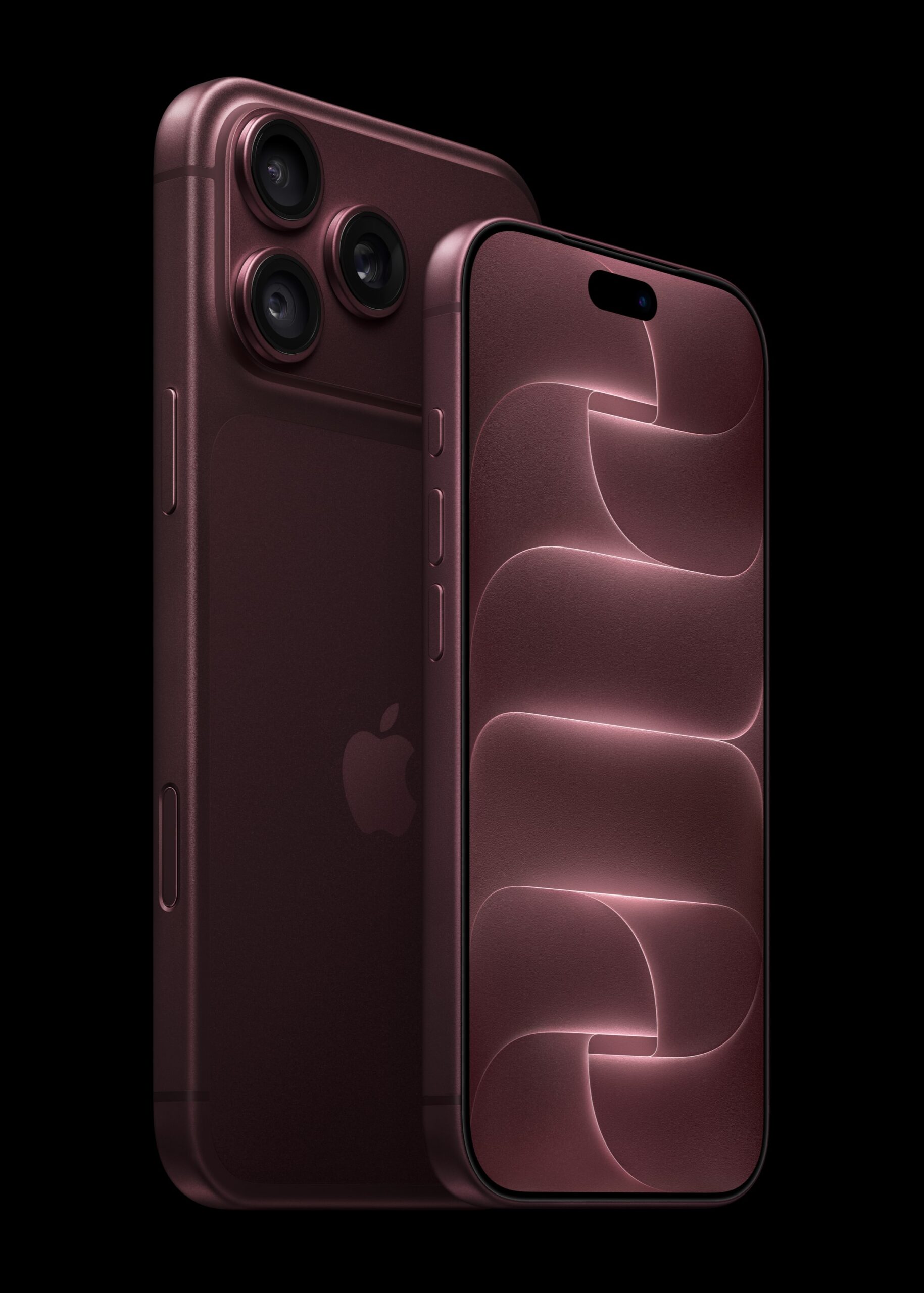 Mặt trước iPhone 18 Pro và mặt sau iPhone 18 Pro Max màu đỏ Burgundy