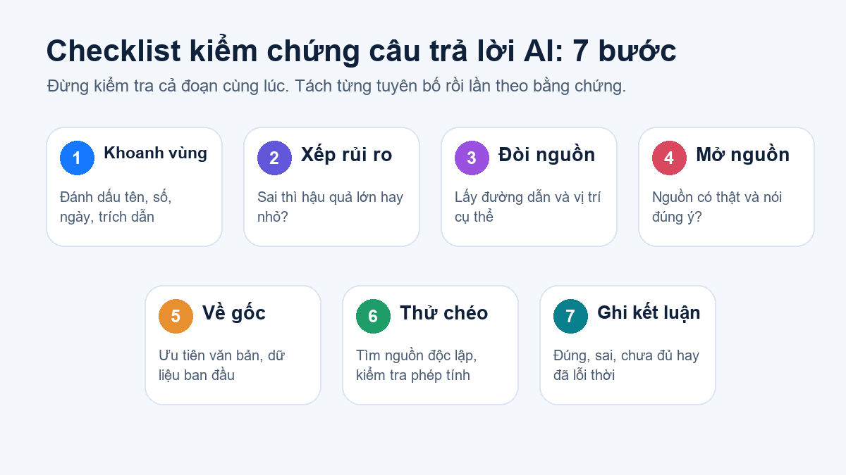 Checklist 7 bước kiểm chứng câu trả lời AI
