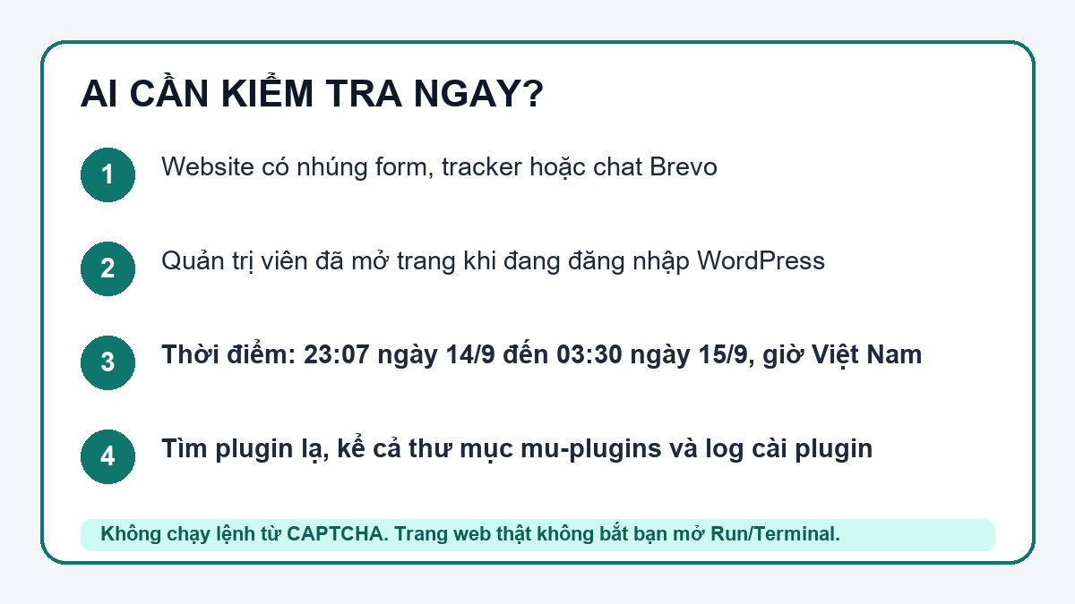 Bốn bước xác định website WordPress cần kiểm tra sau sự cố Brevo