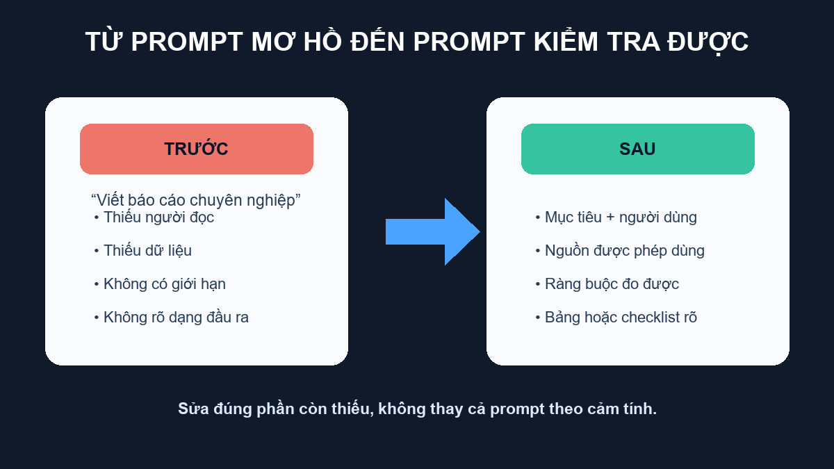 So sánh prompt mơ hồ trước và prompt rõ việc sau khi cải tiến