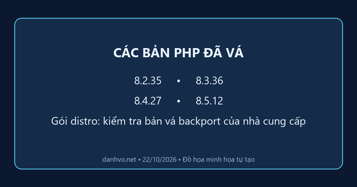 Các bản PHP đã vá: 8.2.35, 8.3.36, 8.4.27 và 8.5.12
